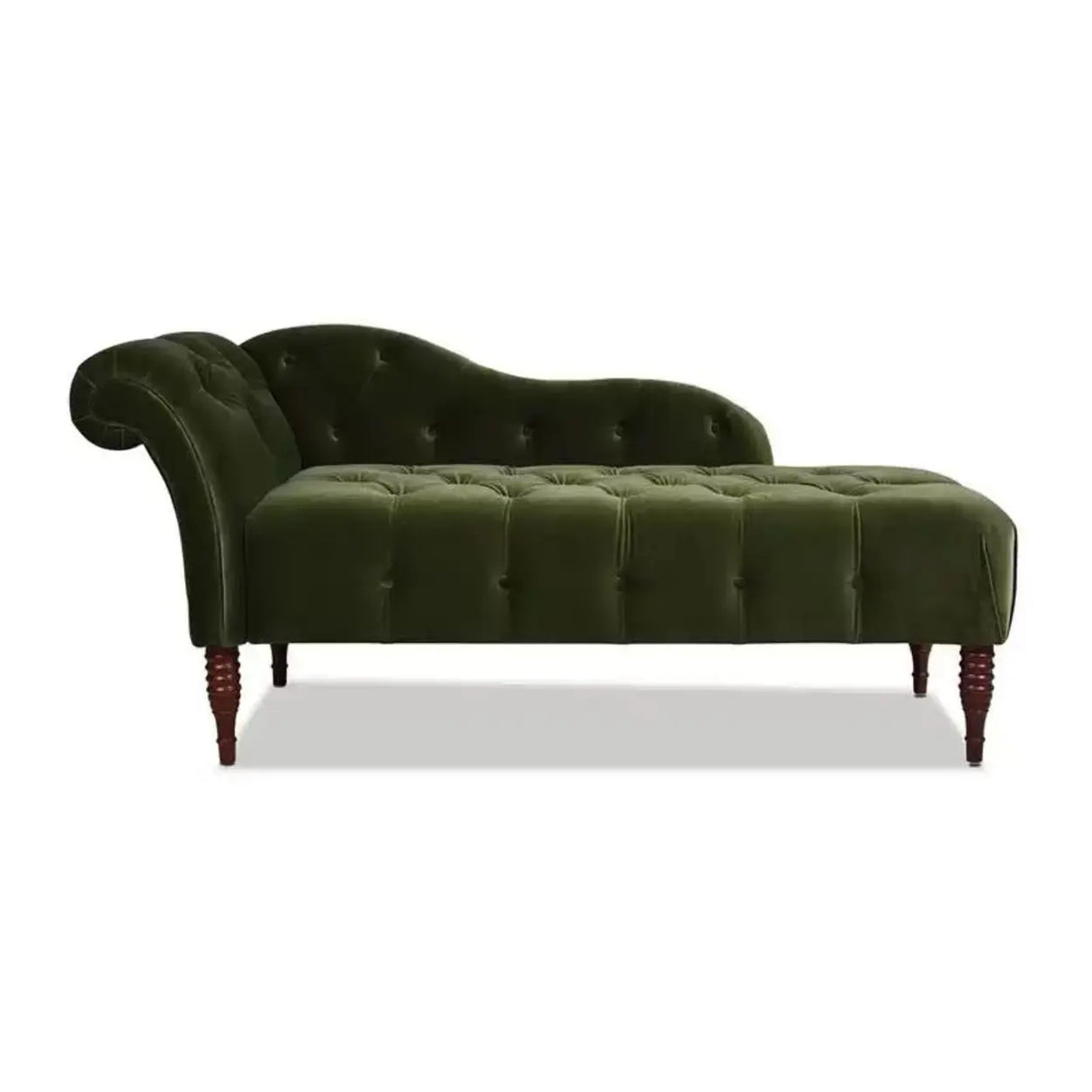Classic Green Tufted Wooden Frame Left-Arm Chaise Image - 6