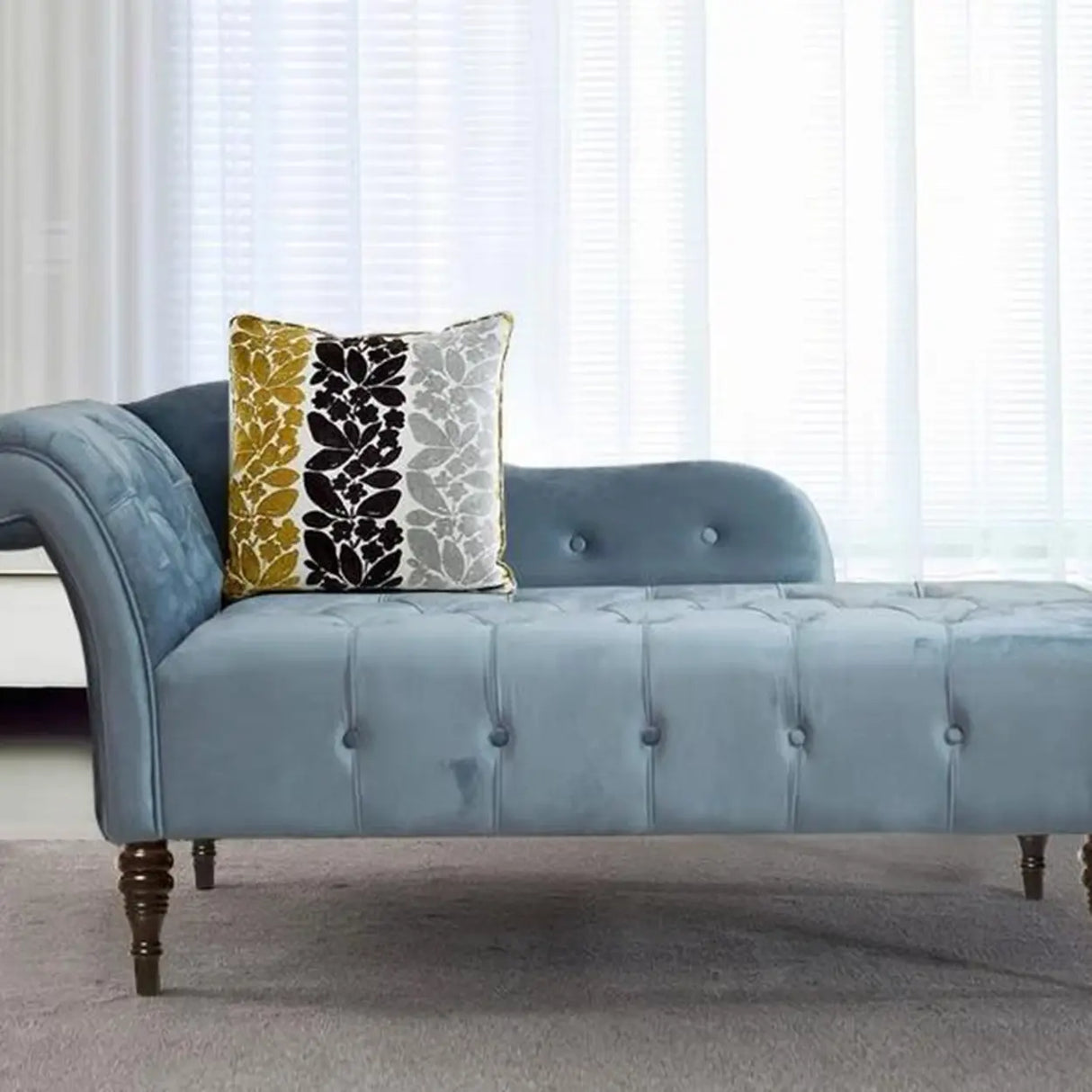 Classic Green Tufted Wooden Frame Left-Arm Chaise Image - 8