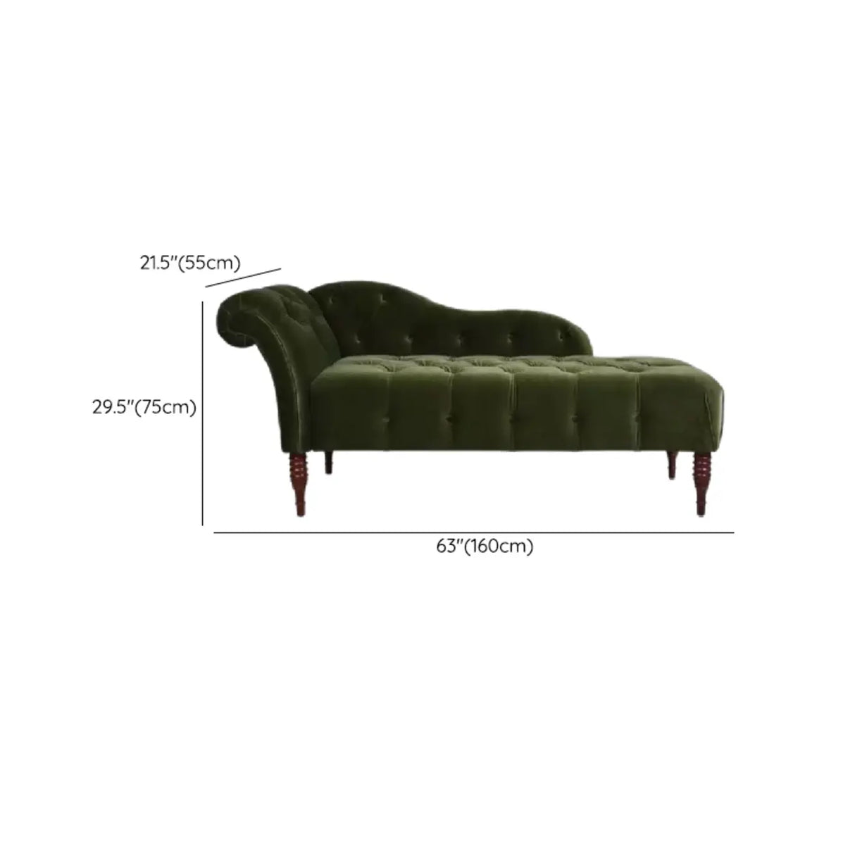 Classic Green Tufted Wooden Frame Left-Arm Chaise 
