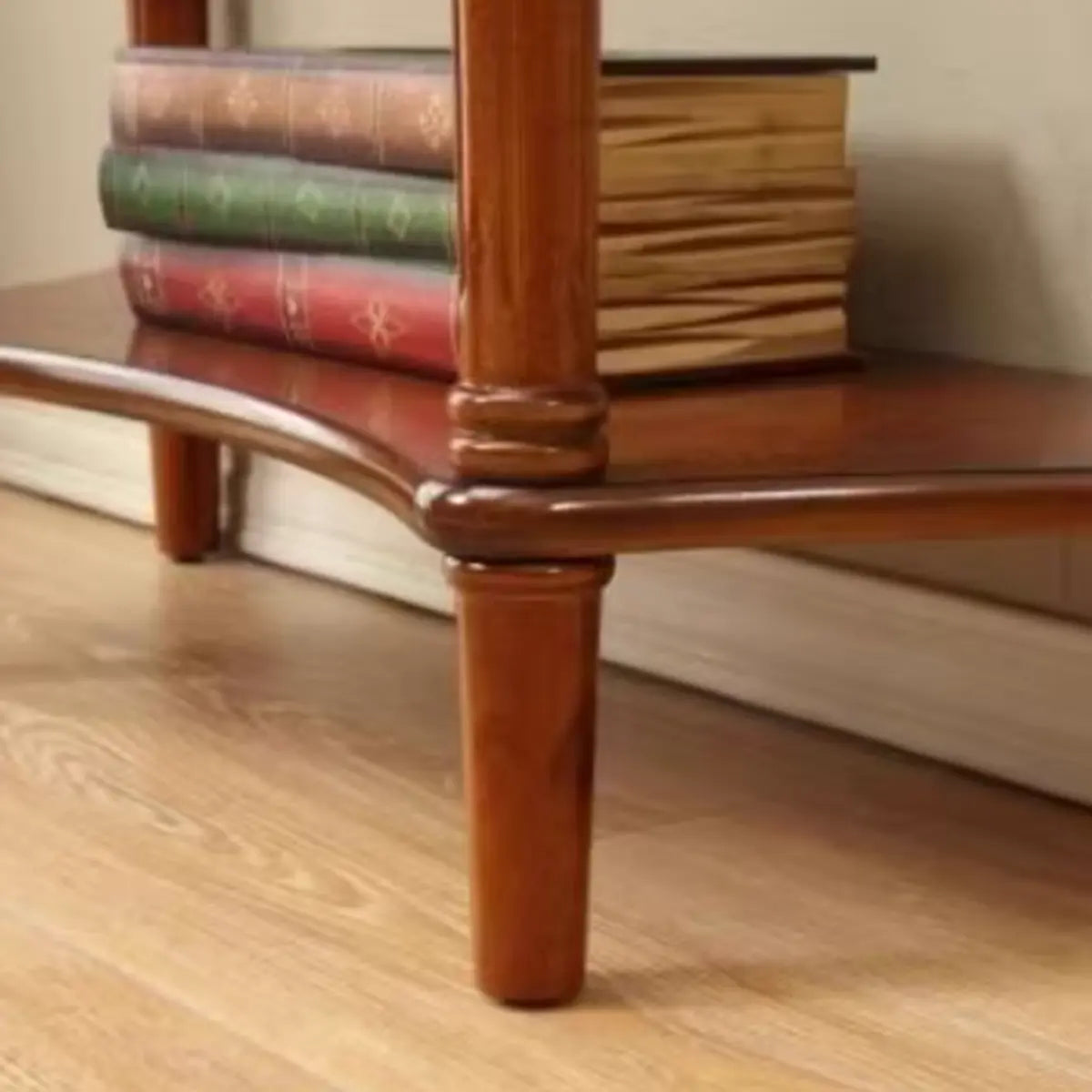 Classic Half Moon Wood Brown Console Table with Shelf Image - 10