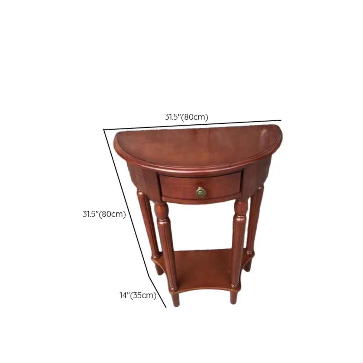 Classic Half Moon Wood Brown Console Table with Shelf Image - 12