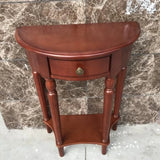 Classic Half Moon Wood Brown Console Table with Shelf Image - 5