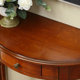Classic Half Moon Wood Brown Console Table with Shelf Image - 6