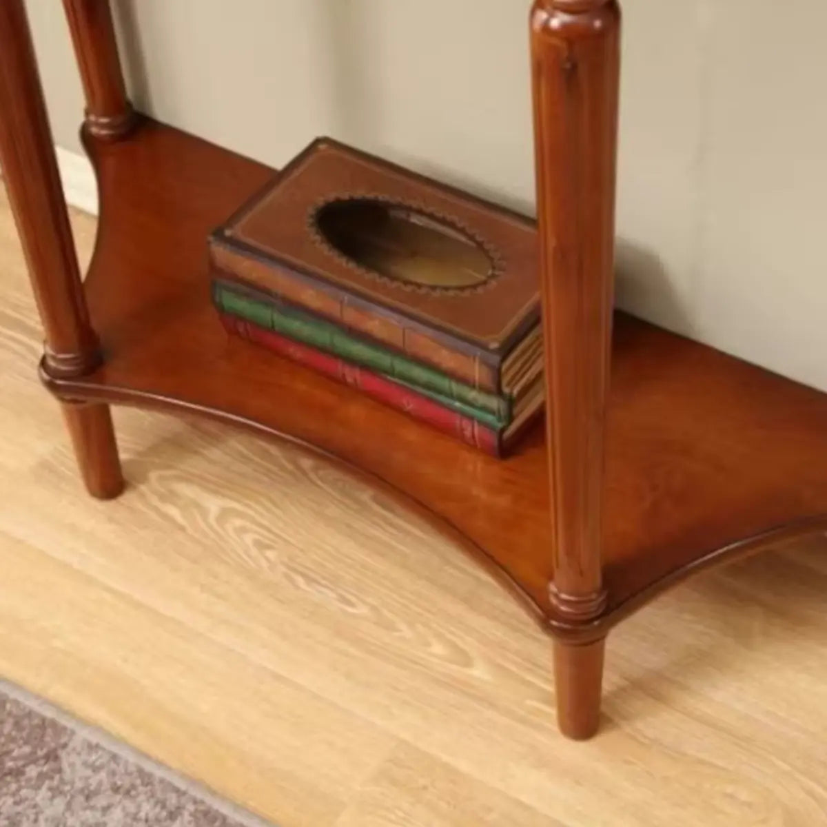 Classic Half Moon Wood Brown Console Table with Shelf Image - 9
