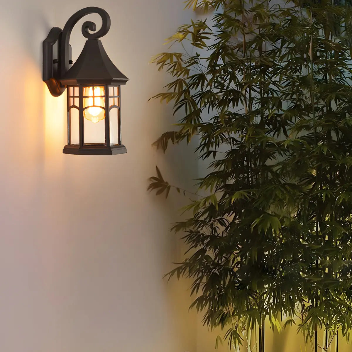 Classic Hexagon Lantern Metal Outdoor Wall Light Black Image - 3