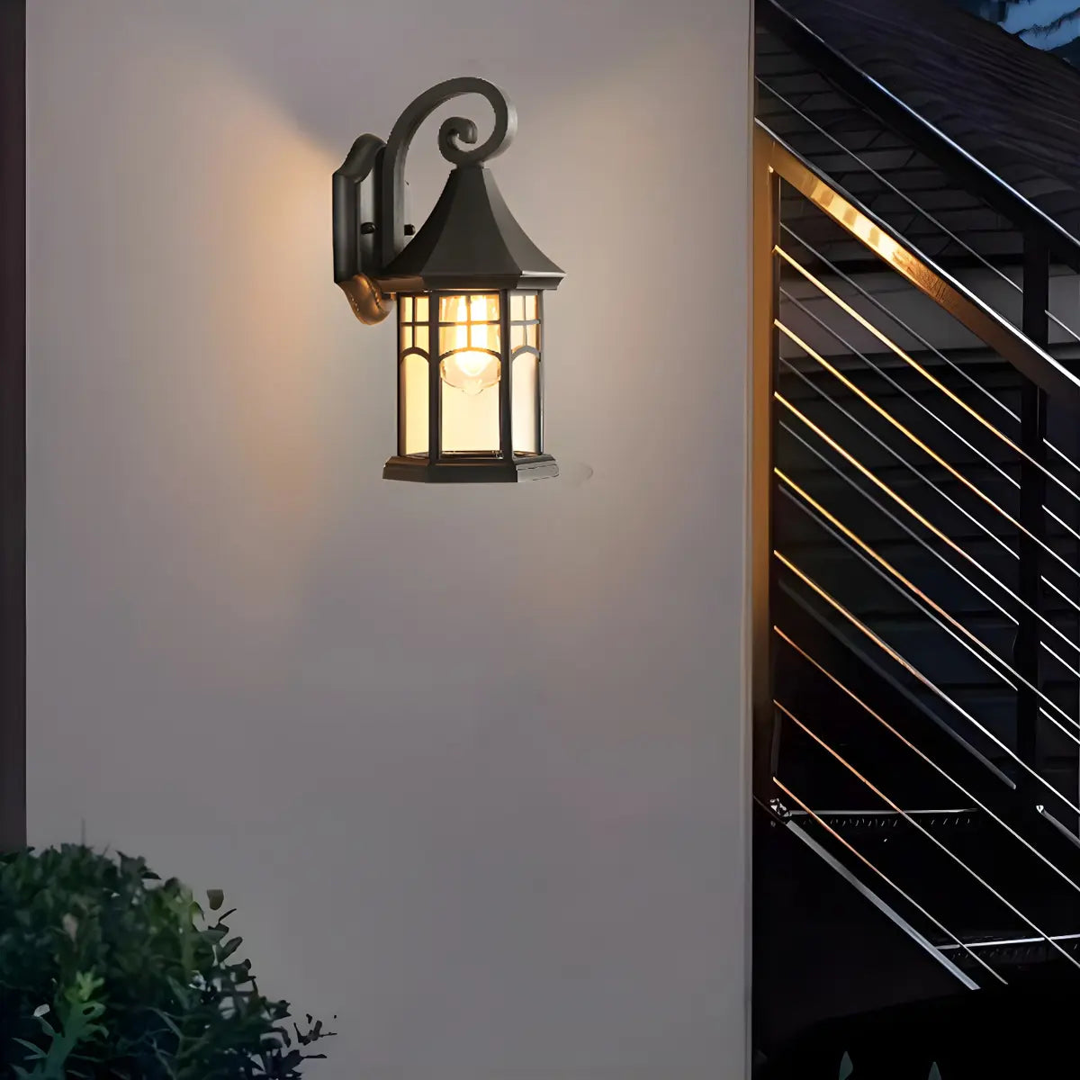 Classic Hexagon Lantern Metal Outdoor Wall Light Black Image - 4