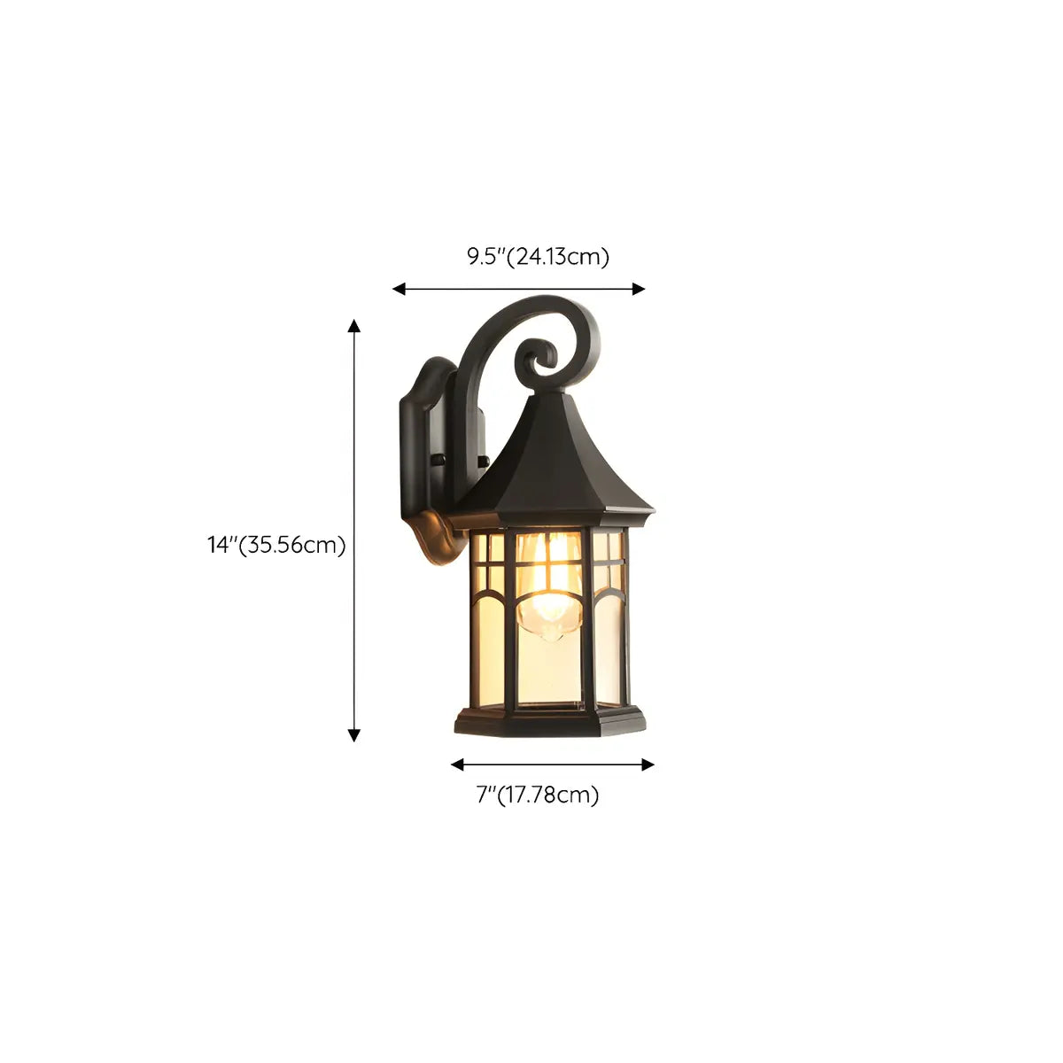 Classic Hexagon Lantern Metal Outdoor Wall Light Black 