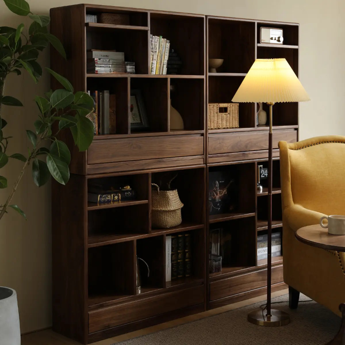Classic Horizontal Brown Solid Wood Storage Bookcase Image - 4