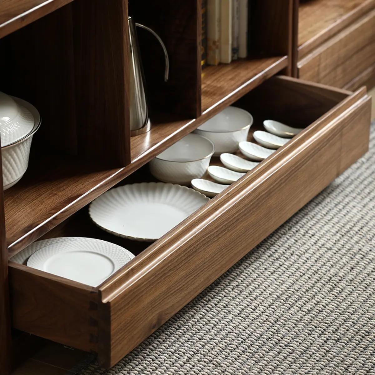 Classic Horizontal Brown Solid Wood Storage Bookcase Image - 6