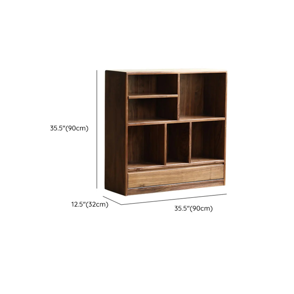Classic Horizontal Brown Wood Storage Bookcase 