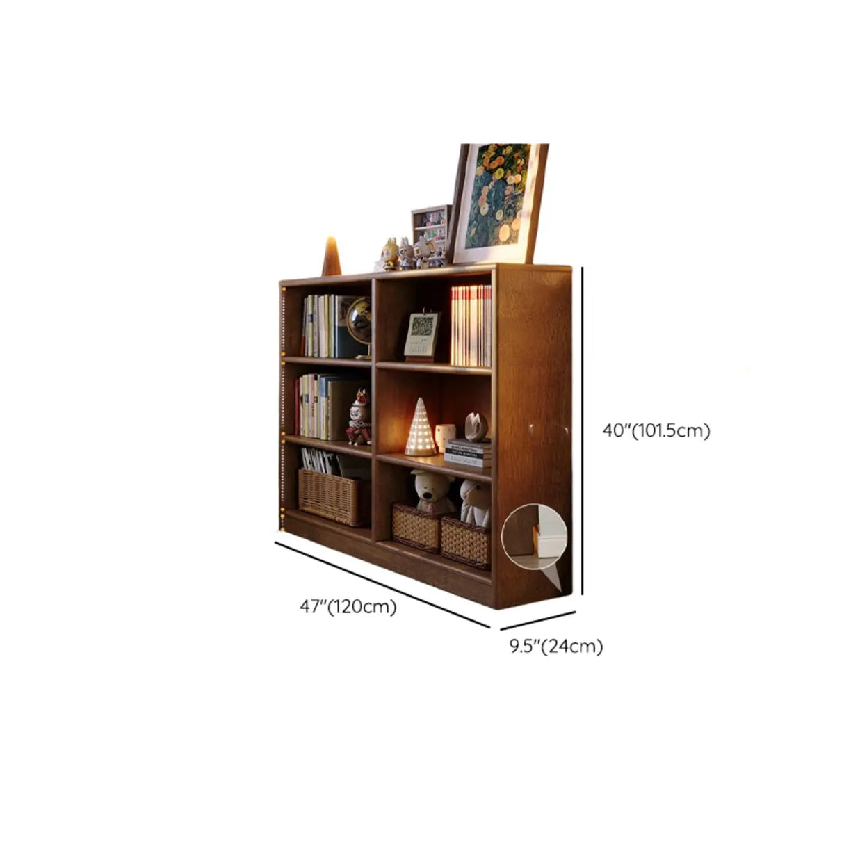 Classic Kids Low Profile Wood Brown Horizontal 3-Tier Bookshelf Image - 18