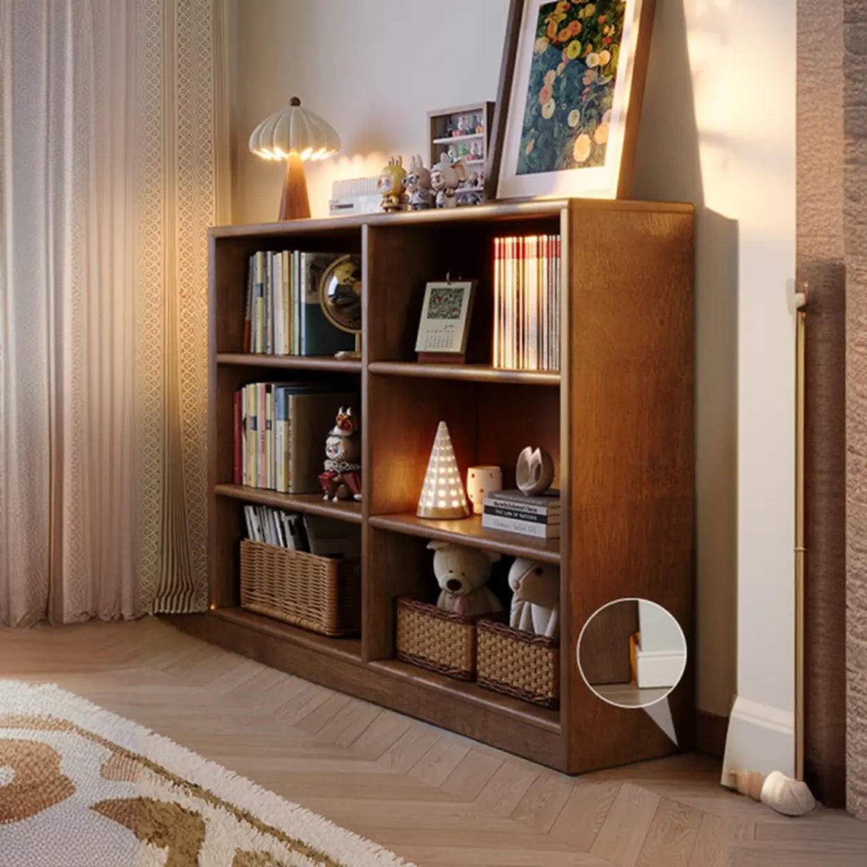 Classic Kids Low Profile Wood Brown Horizontal 3-Tier Bookshelf Image - 7