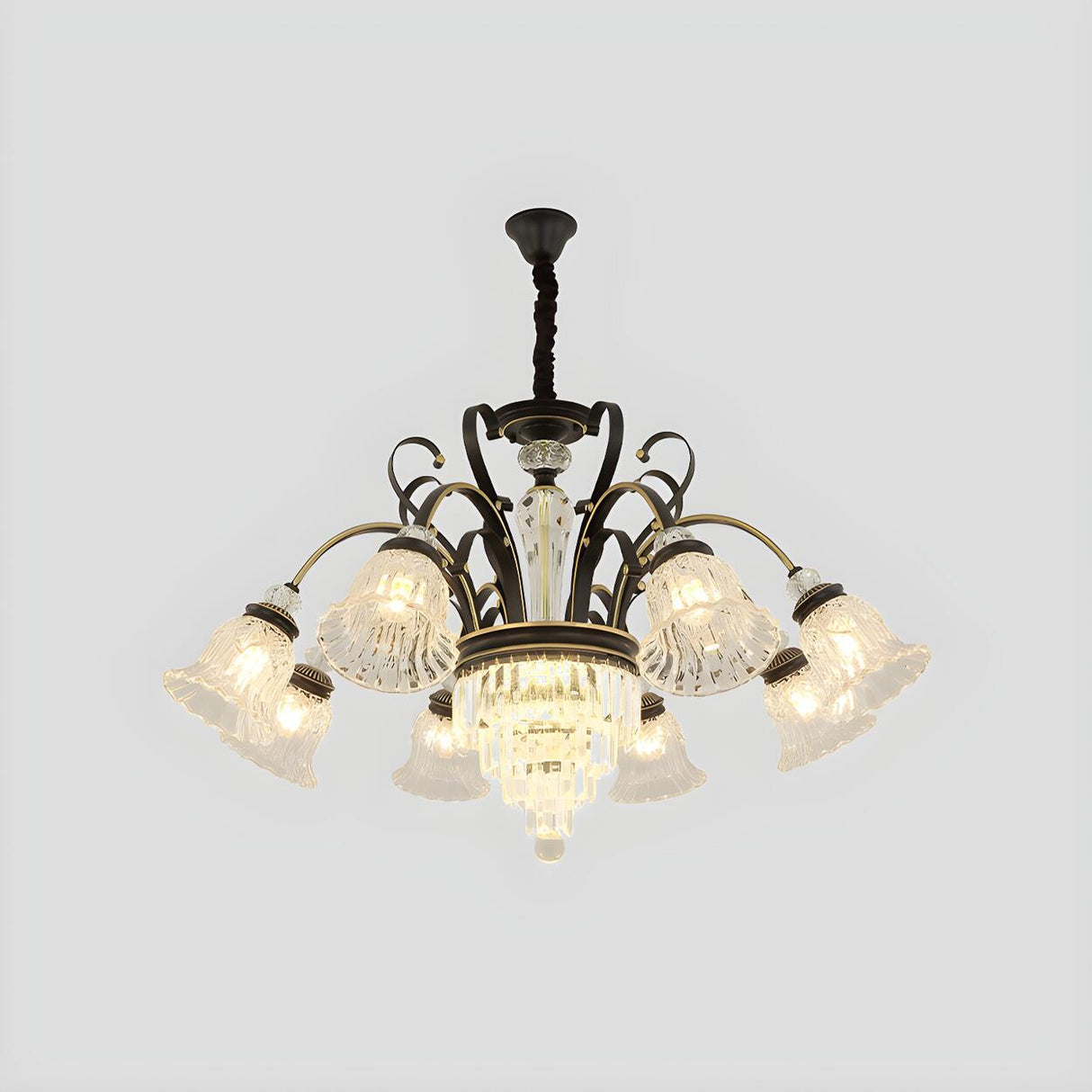 Classic Living Room Clear Glass Bell Floral Round Chandelier Image - 3