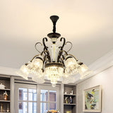 Classic Living Room Clear Glass Bell Floral Round Chandelier Image - 4