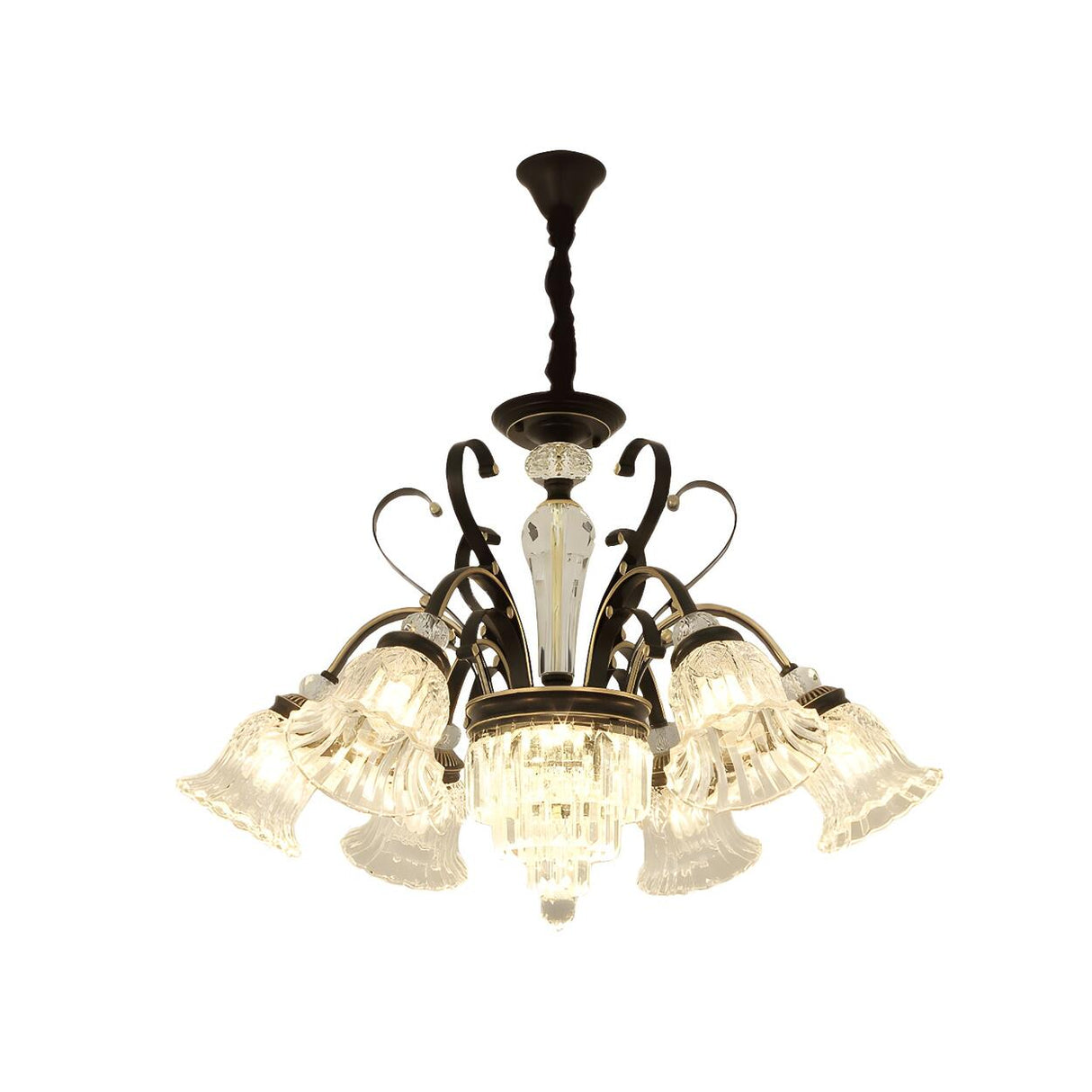 Classic Living Room Clear Glass Bell Floral Round Chandelier Image - 6