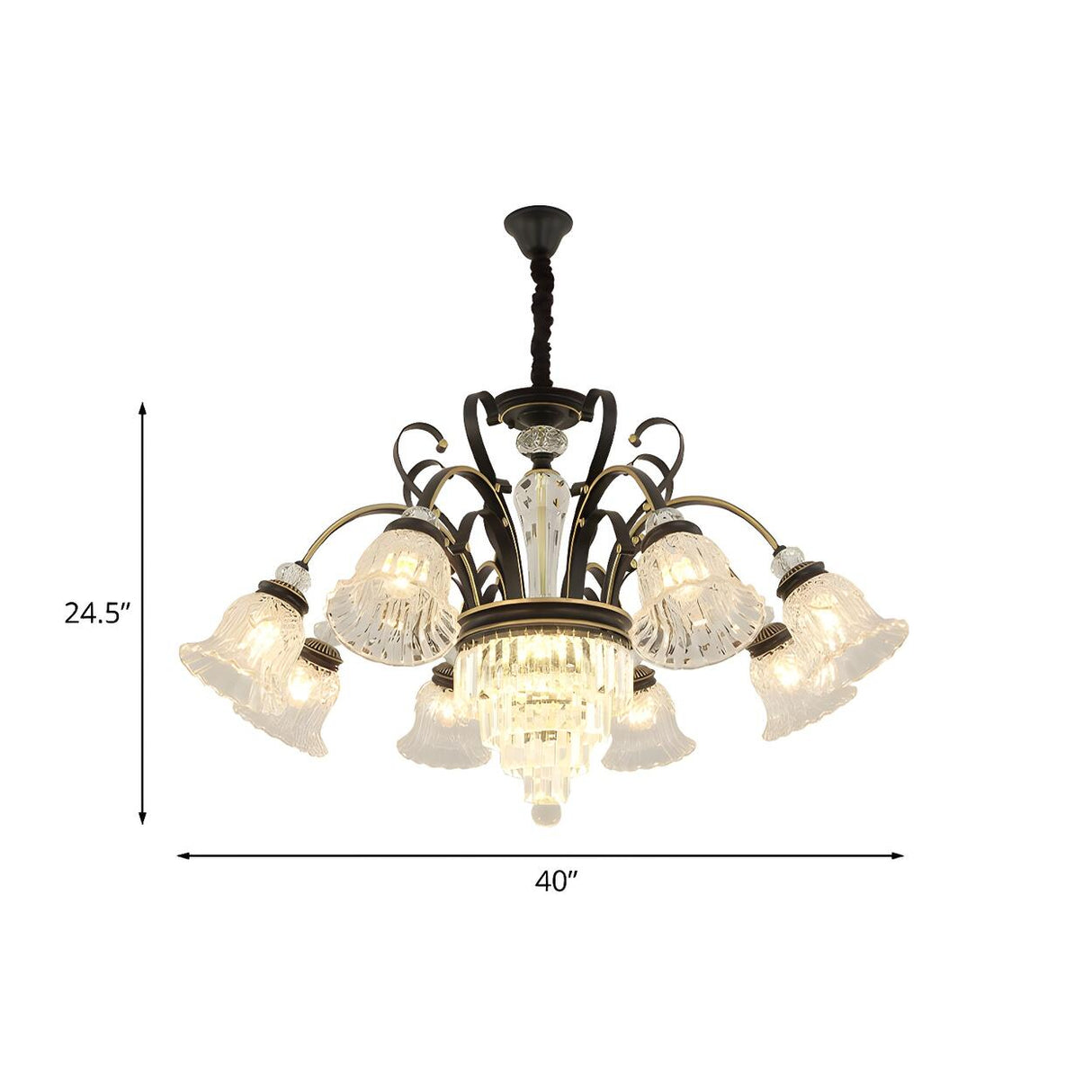 Classic Living Room Clear Glass Bell Floral Round Chandelier 