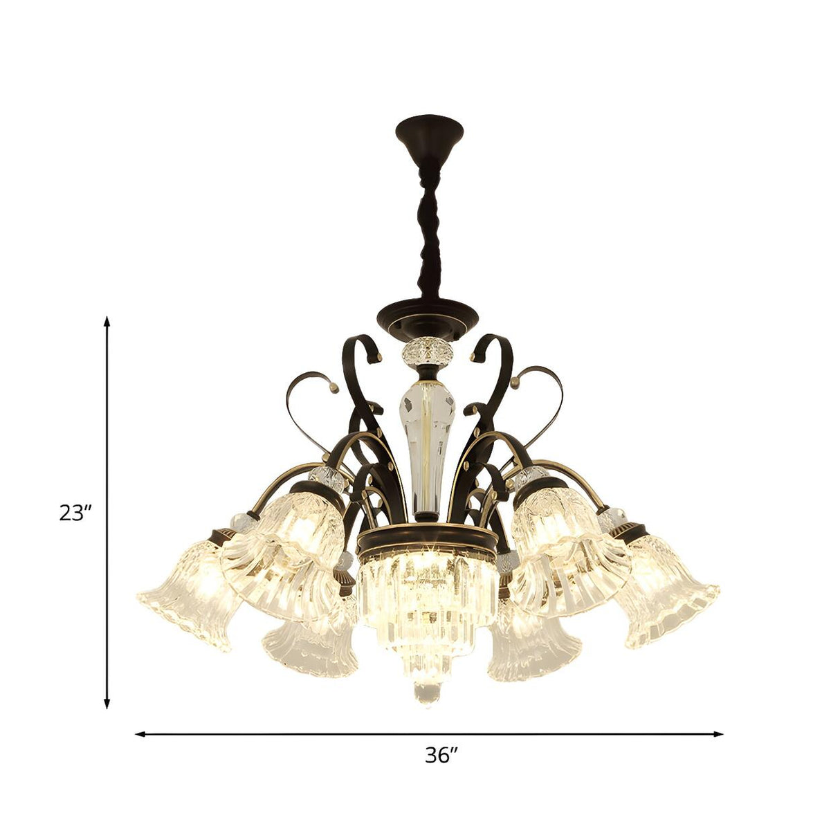 Classic Living Room Clear Glass Bell Floral Round Chandelier Image - 9