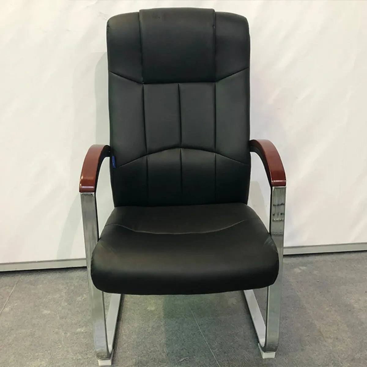 Classic Metal Frame Leather Office Chair With Fixed Arms Image - 1