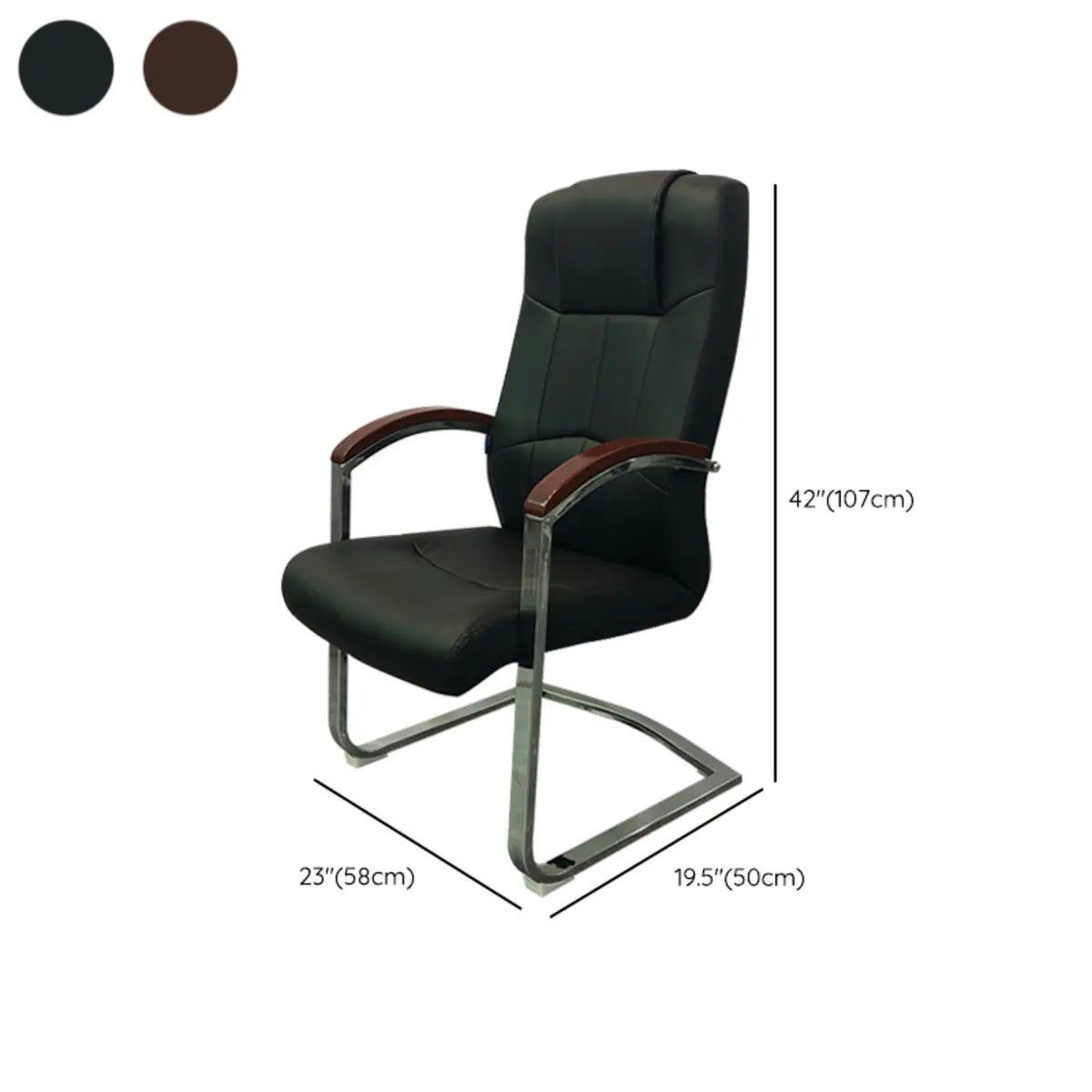 Classic Metal Frame Leather Office Chair With Fixed Arms 