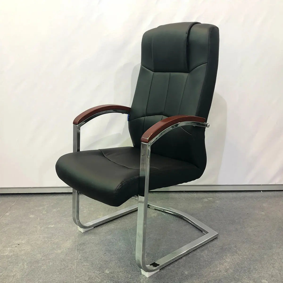 Classic Metal Frame Leather Office Chair With Fixed Arms Image - 2
