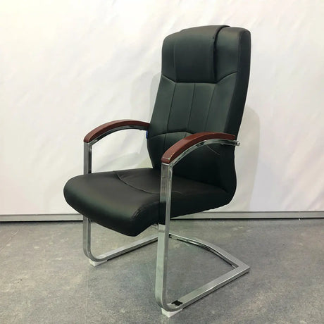 Classic Metal Frame Leather Office Chair With Fixed Arms Image - 2