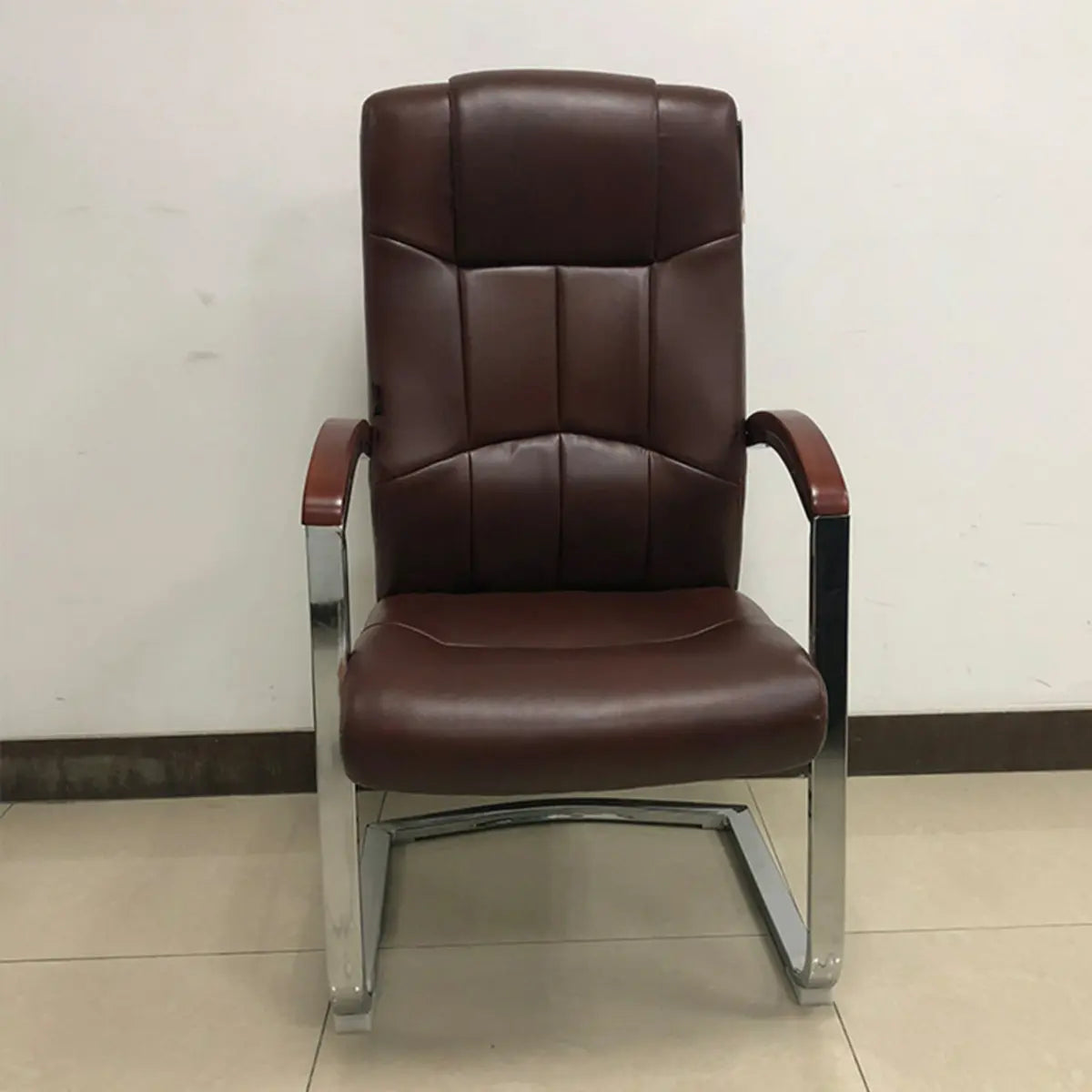 Classic Metal Frame Leather Office Chair With Fixed Arms Image - 3