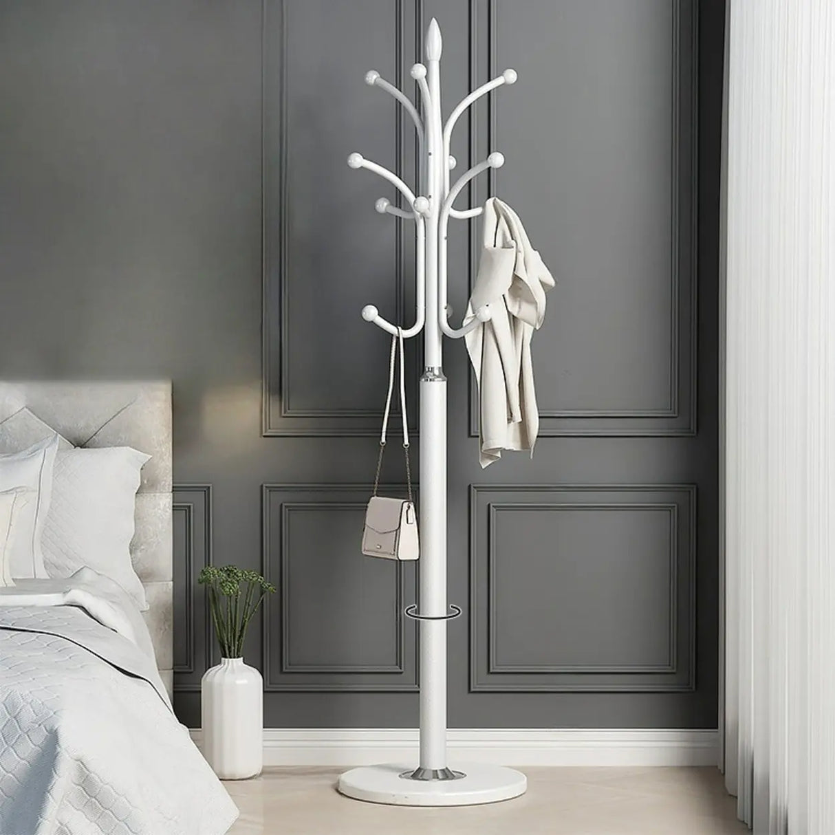 Classic Metal Gold Tall Freestanding Hall Tree with Hooks Image - 16