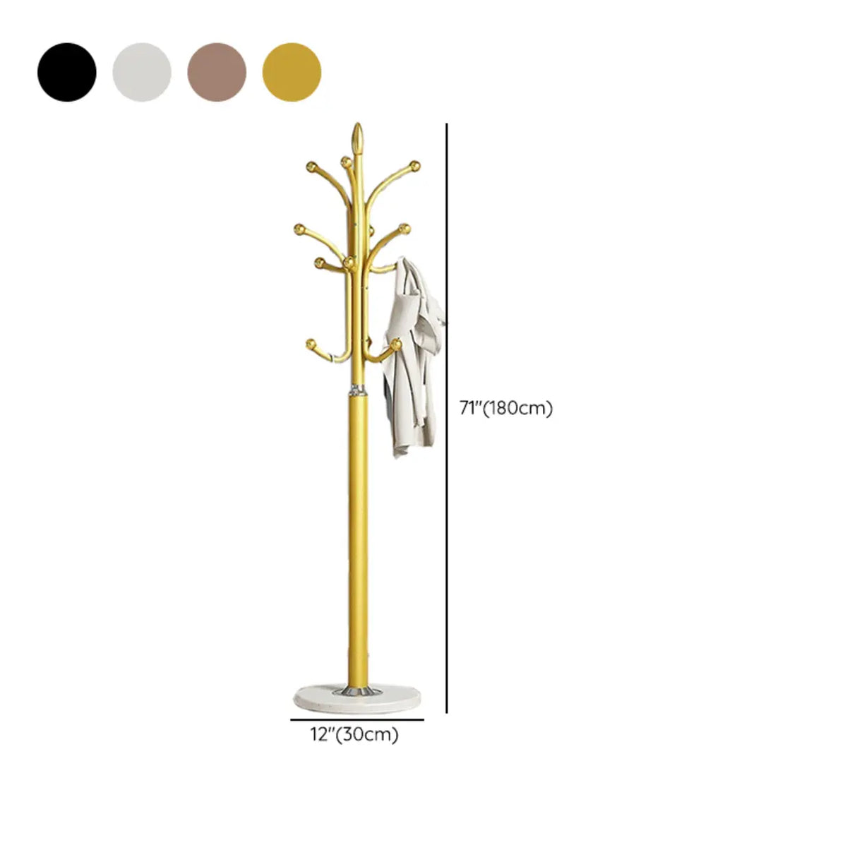 Classic Metal Gold Tall Freestanding Hall Tree with Hooks 