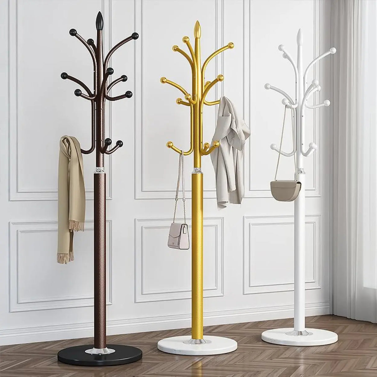 Classic Metal Gold Tall Freestanding Hall Tree with Hooks Image - 1