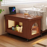 Classic Mobile Foldable Brown Wood Side Table with Storage Image - 2