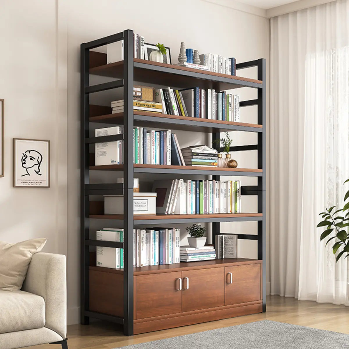Classic Multi-shelves Vertical Alloy Display Bookcase Image - 1