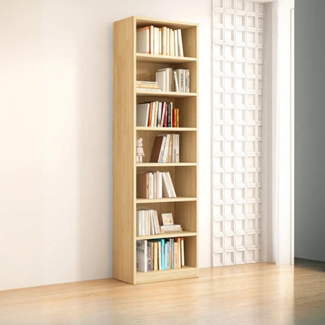 Classic Natural Finish Vertical Wood Rectangle Bookcase Image - 2