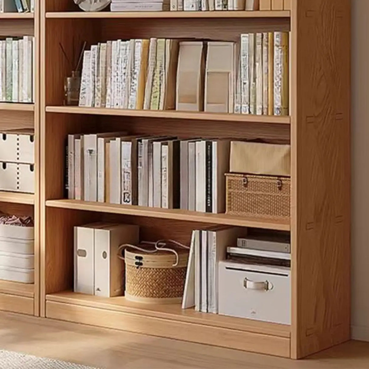 Classic Natural Finish Wood Vertical Storage Bookcase Image - 18