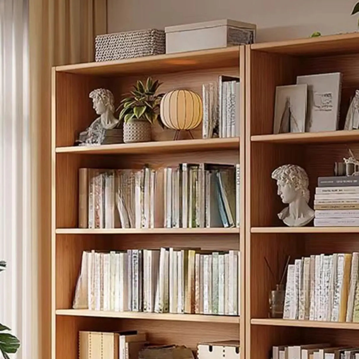 Classic Natural Finish Wood Vertical Storage Bookcase Image - 20
