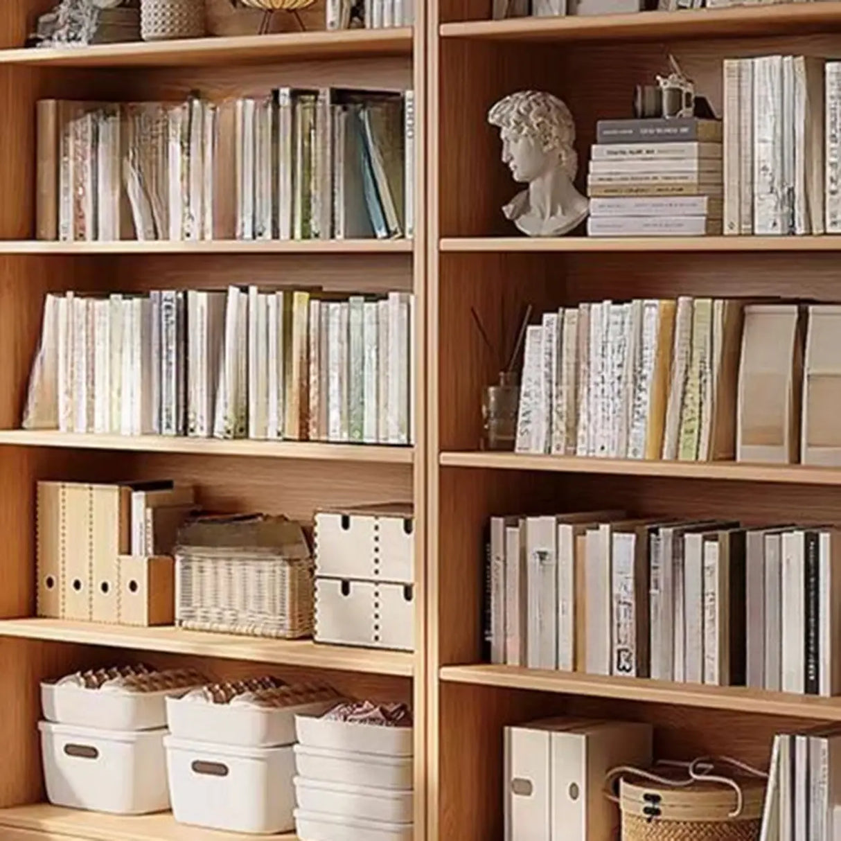 Classic Natural Finish Wood Vertical Storage Bookcase Image - 21