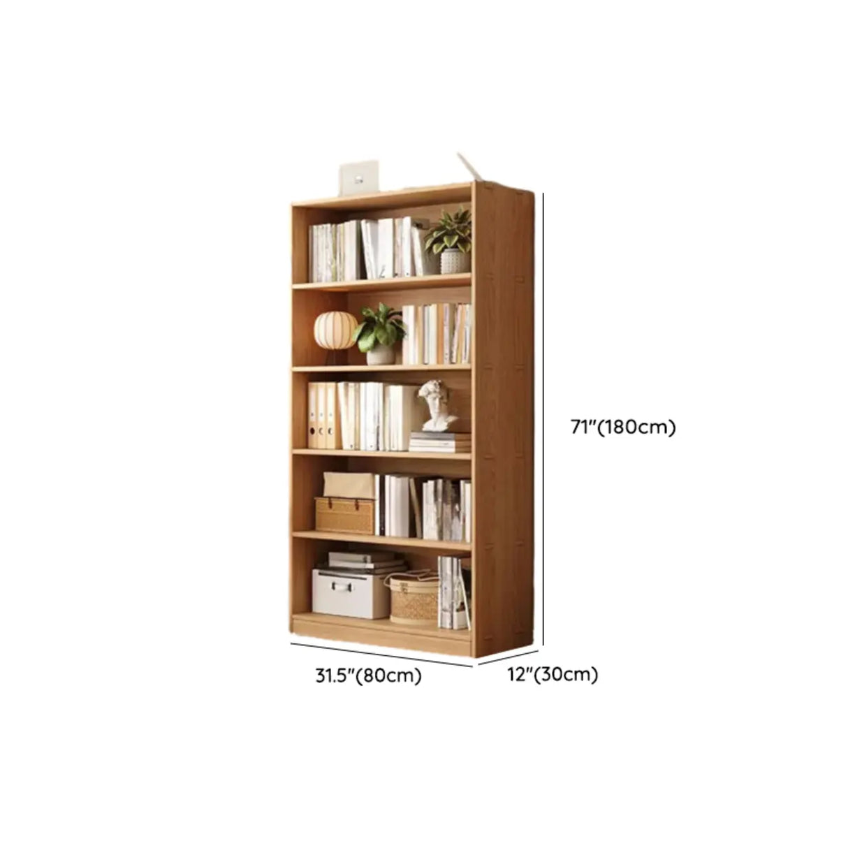 Classic Natural Finish Wood Vertical Storage Bookcase Image - 31