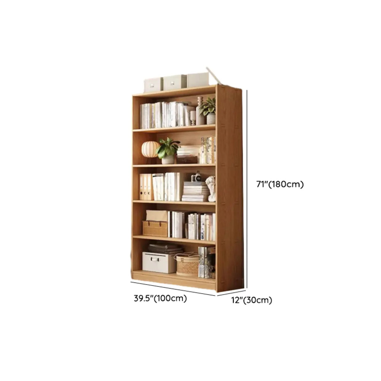 Classic Natural Finish Wood Vertical Storage Bookcase Image - 32