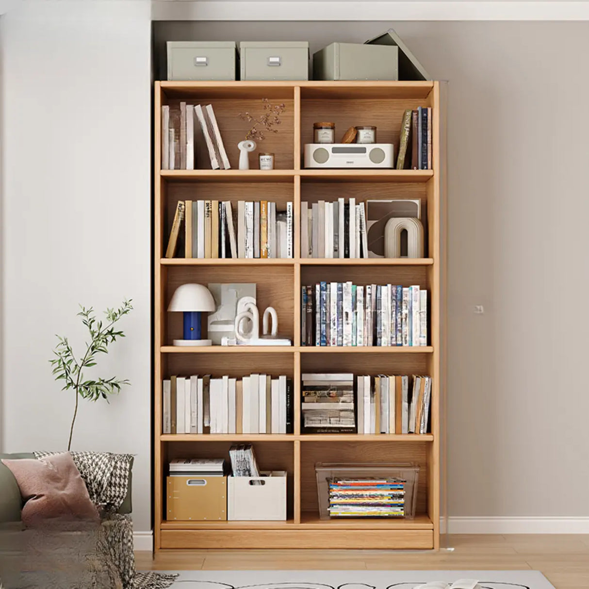 Classic Natural Finish Wood Vertical Storage Bookcase Image - 7