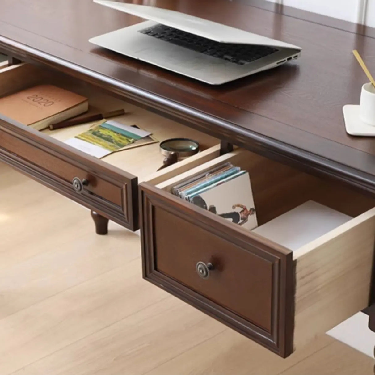 Classic Nut-Brown Wood Drawers Computer Desk Image - 7