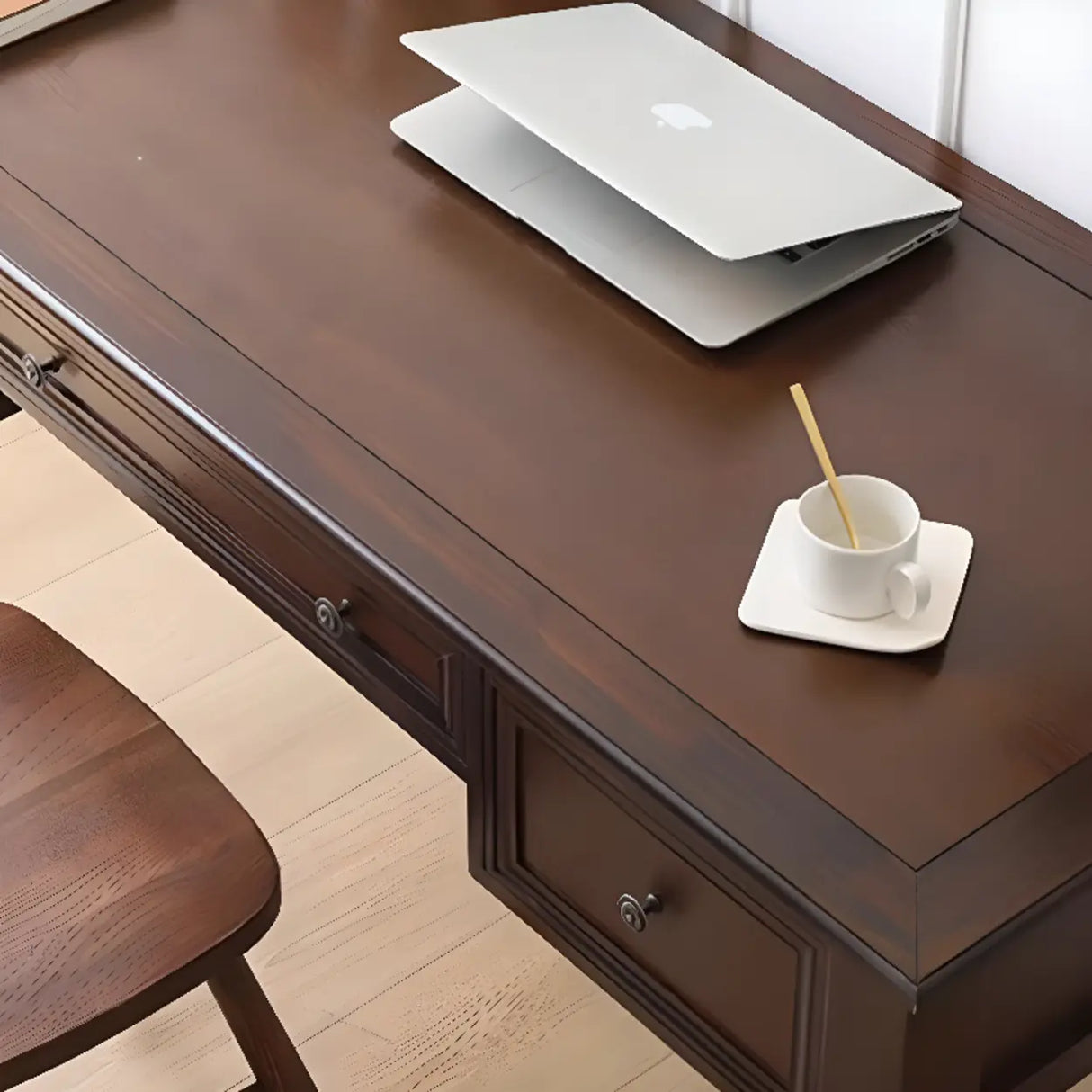 Classic Nut-Brown Wood Drawers Computer Desk Image - 9