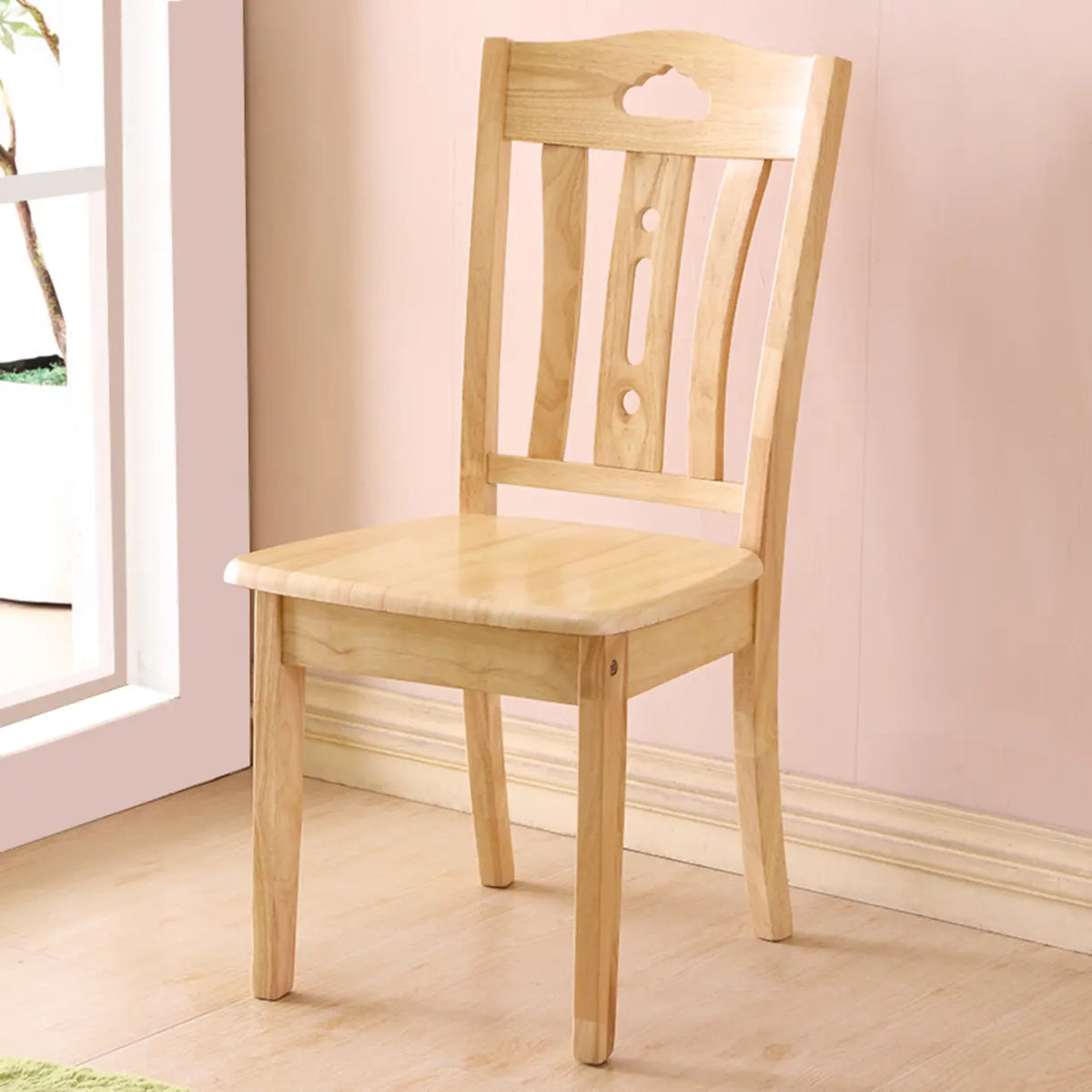 Wood Color Classic Open Slatted Back Wood Standard Dining Chair Image - 5