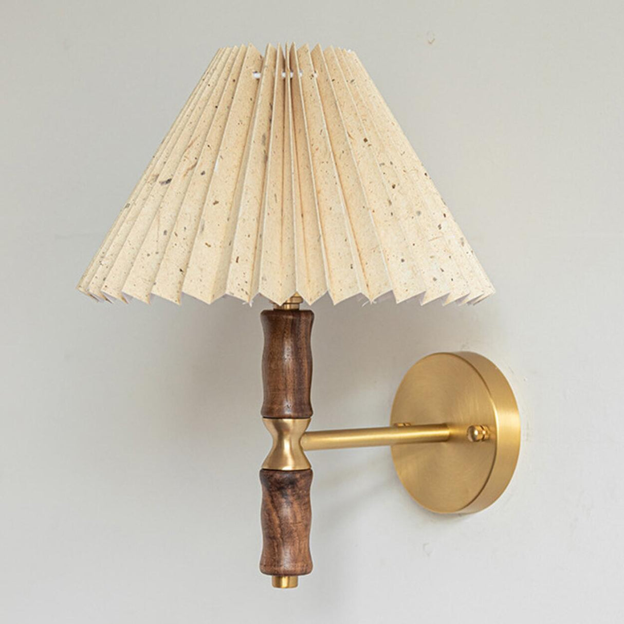 Classic Pleated Shade Walnut Metal Cone Wall Sconce Image - 10