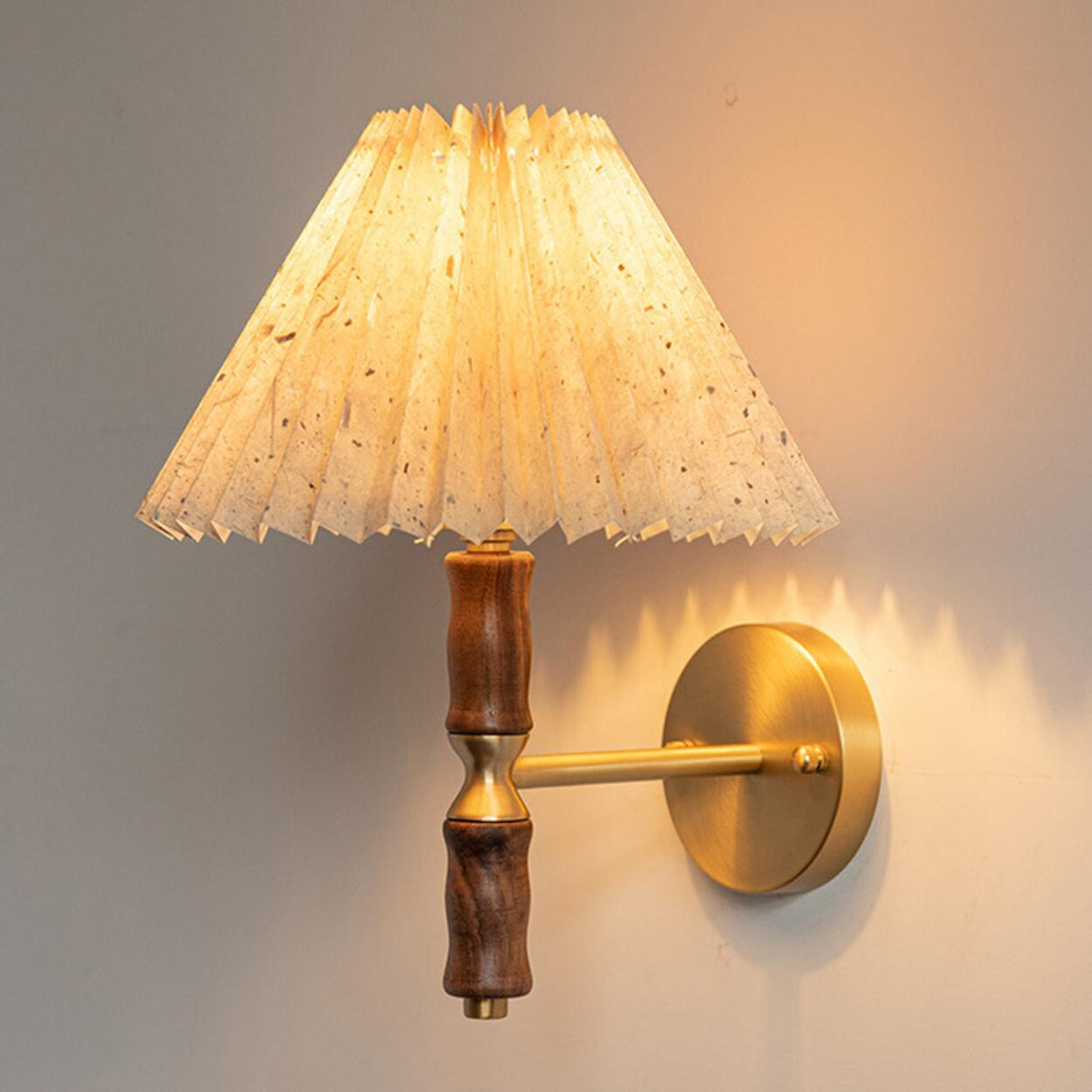 Classic Pleated Shade Walnut Metal Cone Wall Sconce Image - 11
