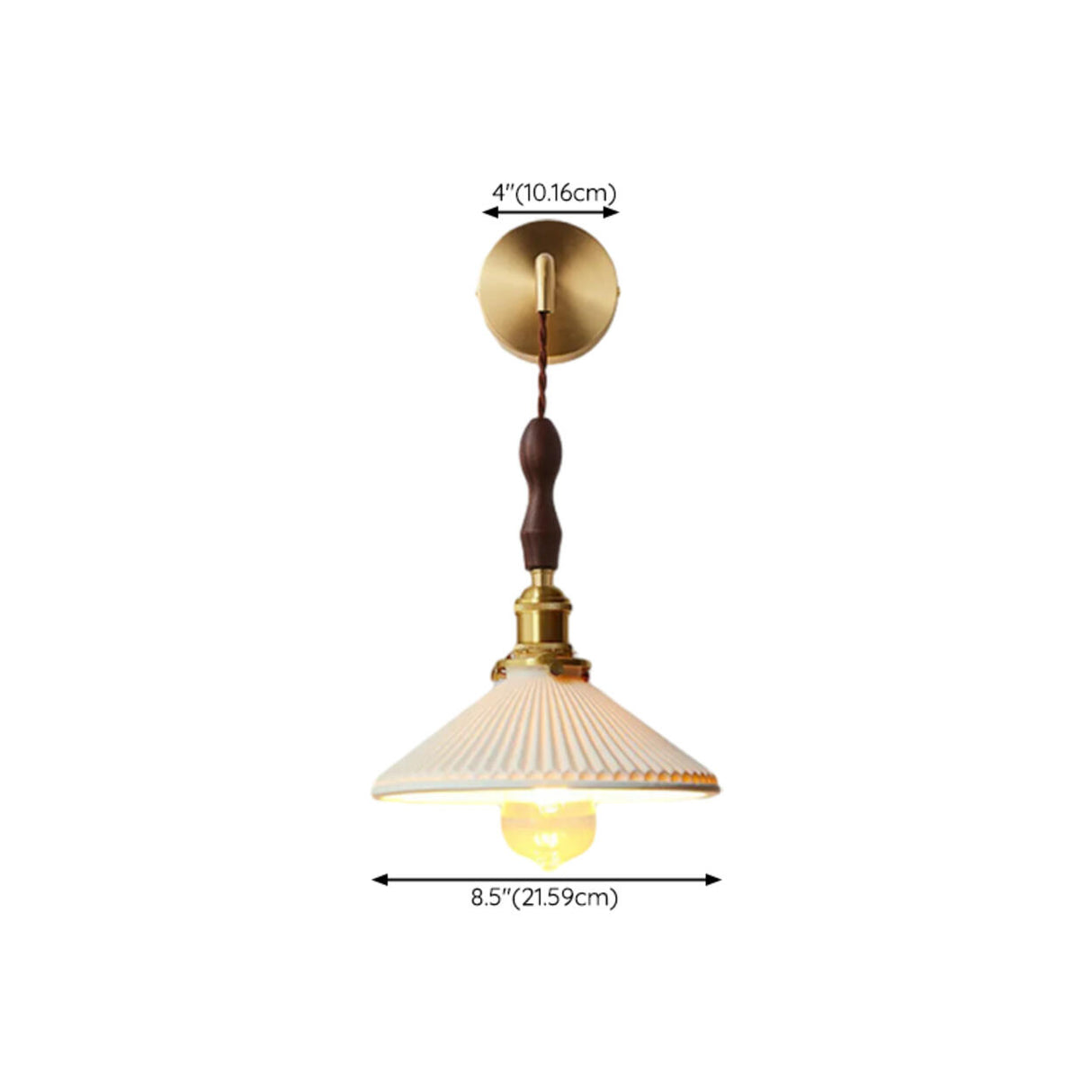 Classic Pleated Shade Walnut Metal Cone Wall Sconce 