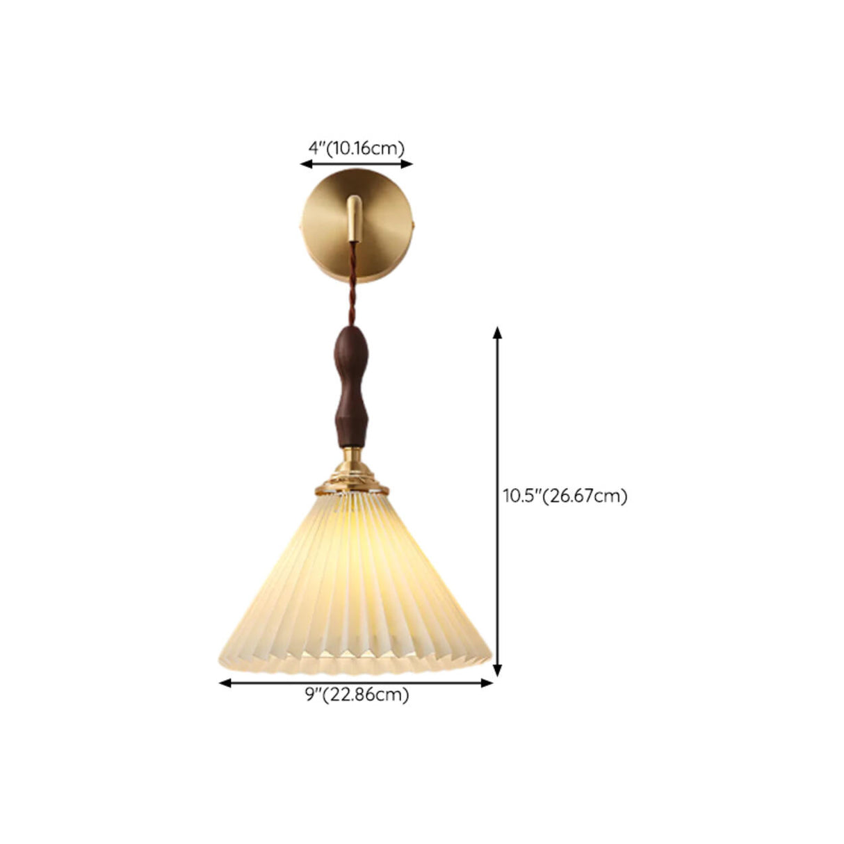 Classic Pleated Shade Walnut Metal Cone Wall Sconce Image - 16