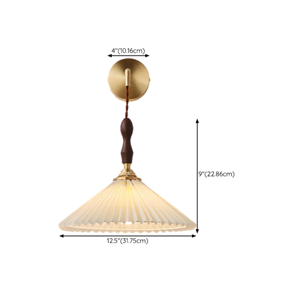 Classic Pleated Shade Walnut Metal Cone Wall Sconce Image - 17