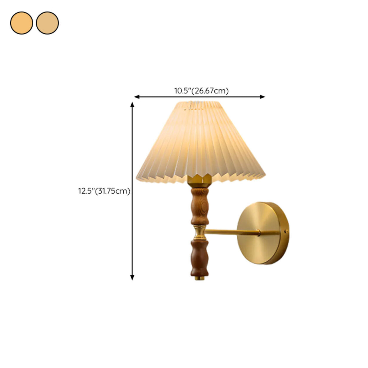 Classic Pleated Shade Walnut Metal Cone Wall Sconce Image - 18