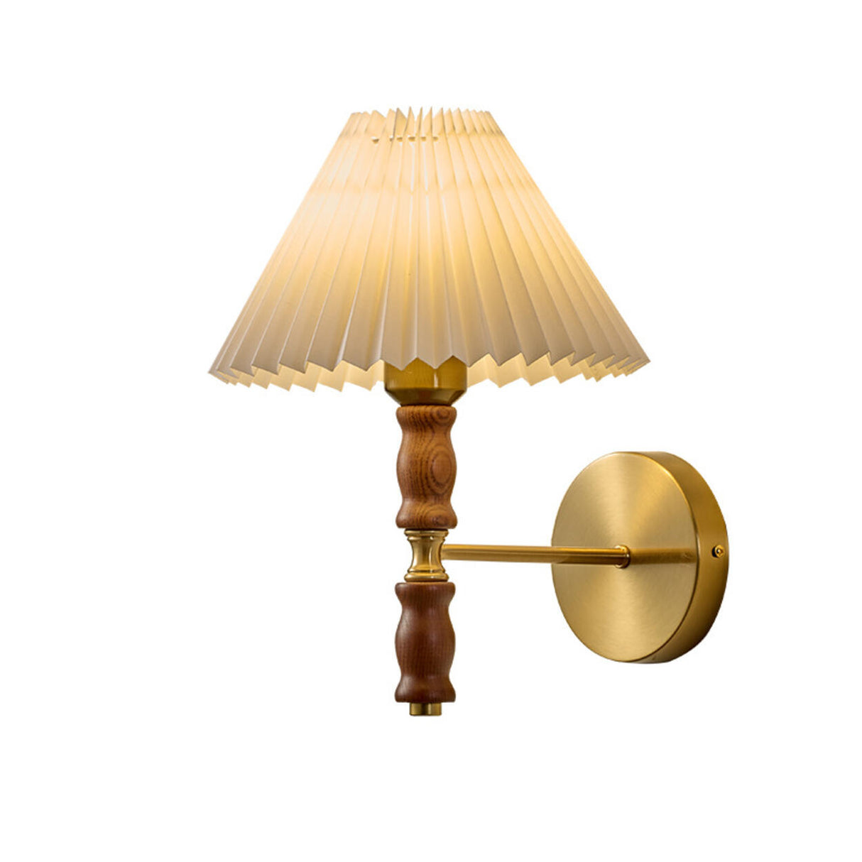 Classic Pleated Shade Walnut Metal Cone Wall Sconce Image - 5