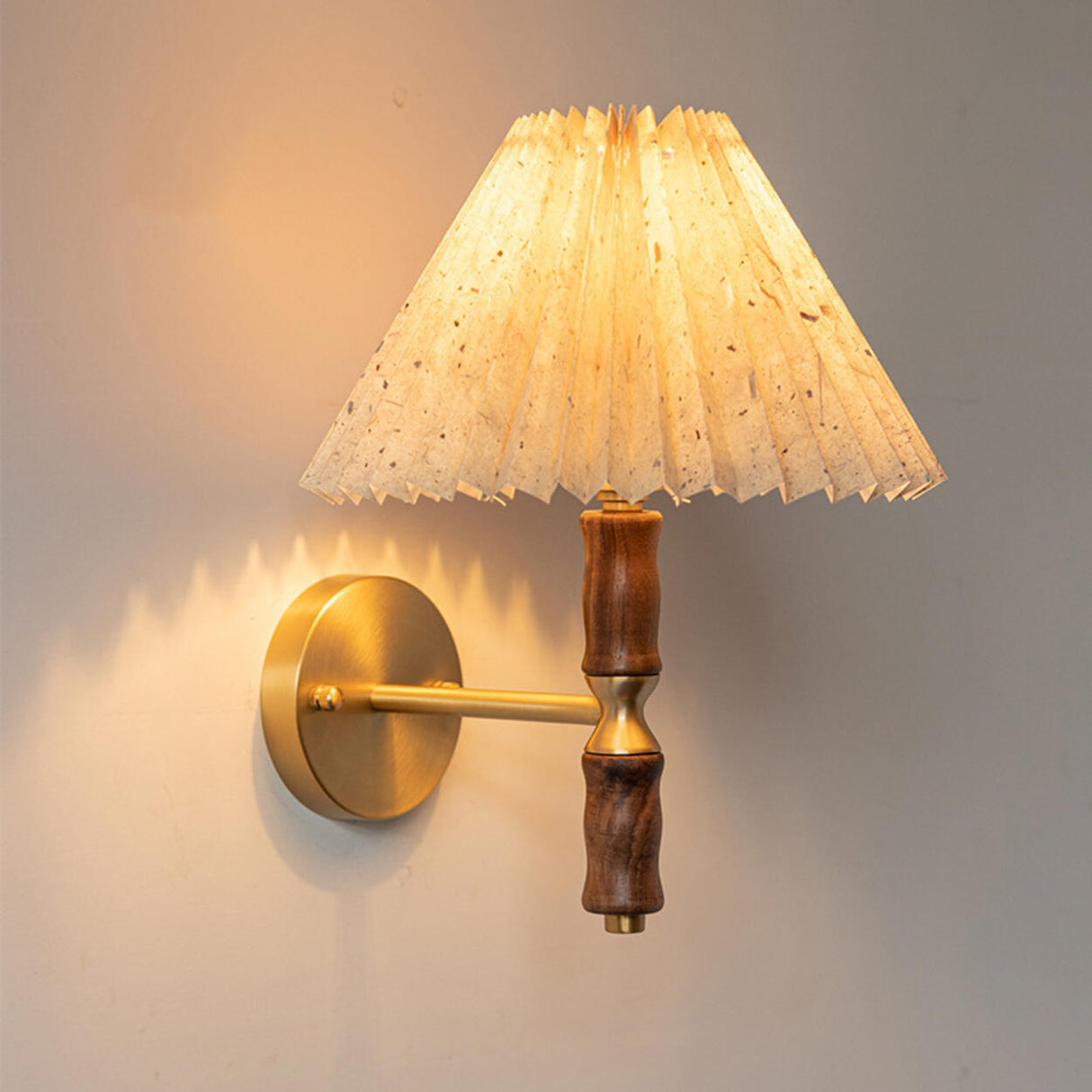 Classic Pleated Shade Walnut Metal Cone Wall Sconce Image - 6