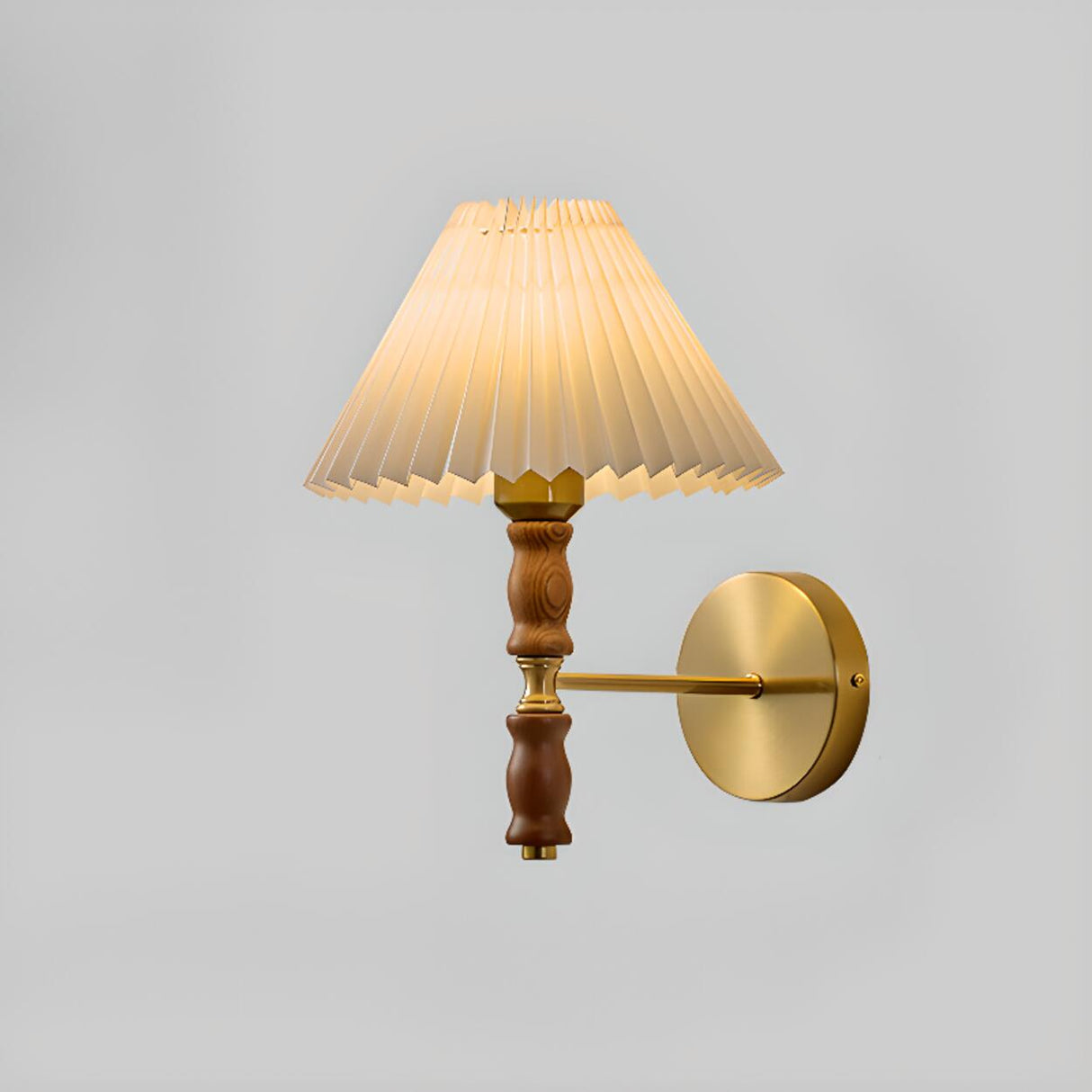 Classic Pleated Shade Walnut Metal Cone Wall Sconce Image - 7